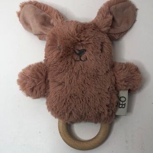 Dusty Pink Bunny Natural Wooden Teether Rattle Plush Lovey O B Designs